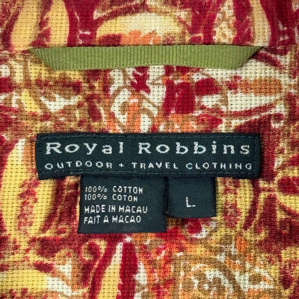 Vintage Royal Robbins Hawaiian Shirt Men Large Yellow Red Paisley Travel Comfort - Picture 3 of 10